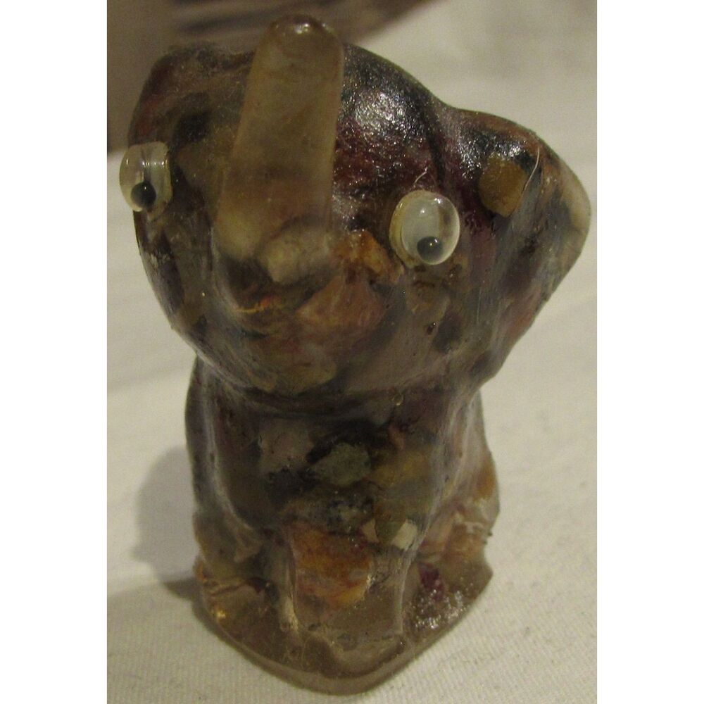 Vintage miniature elephant resin with stones goggle eyes